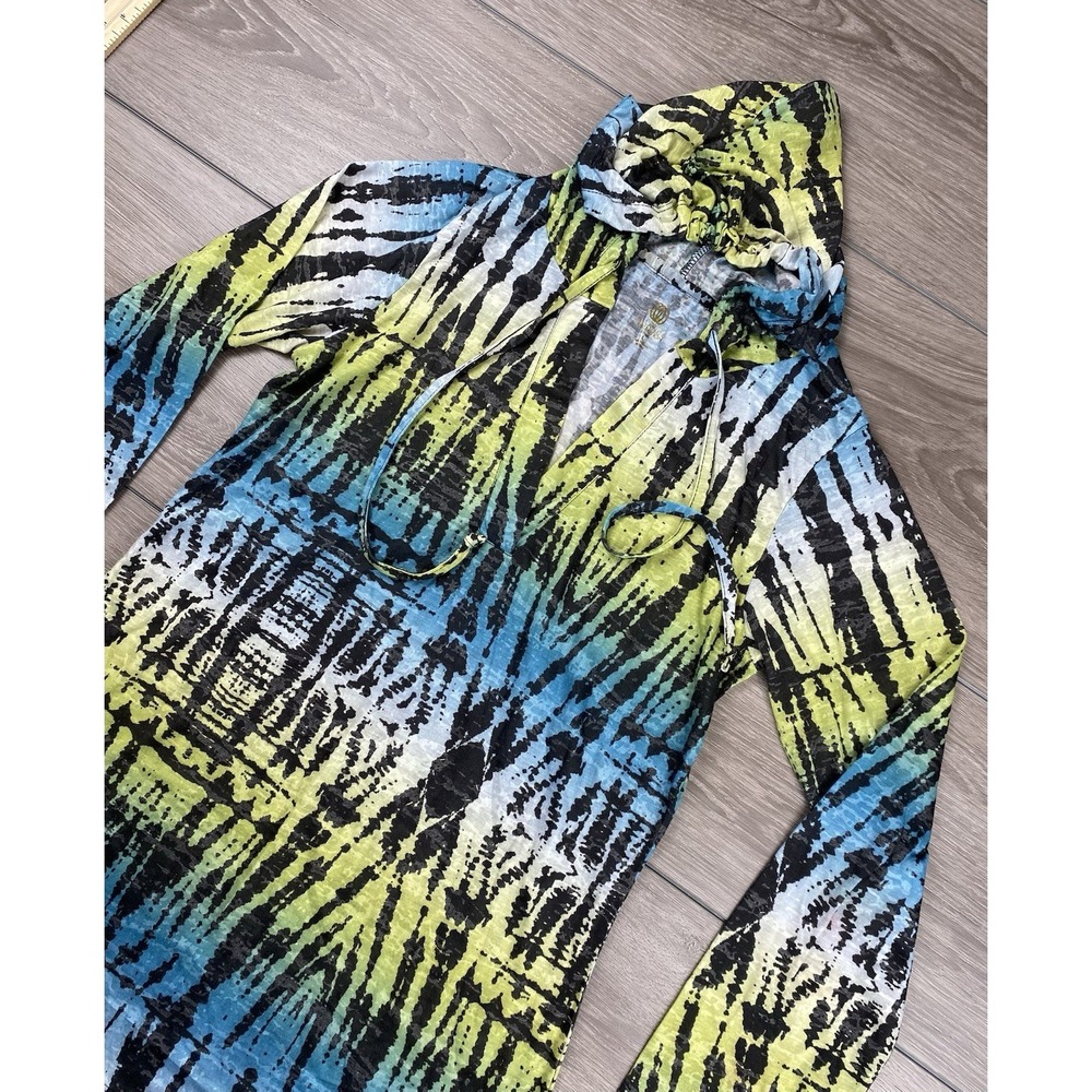 The Balance Collection Women's V Neck Shirt Hoodie Tie Dye‎ Yellow Blue Large